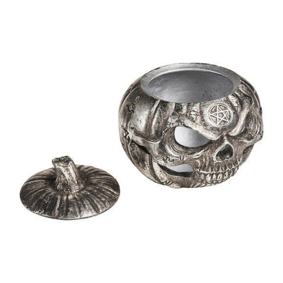 DISCONTINUED!!!  Alchemy Gothic Halloween Pumpkin Skull Pot Trinket Box - Picture 4 of 4